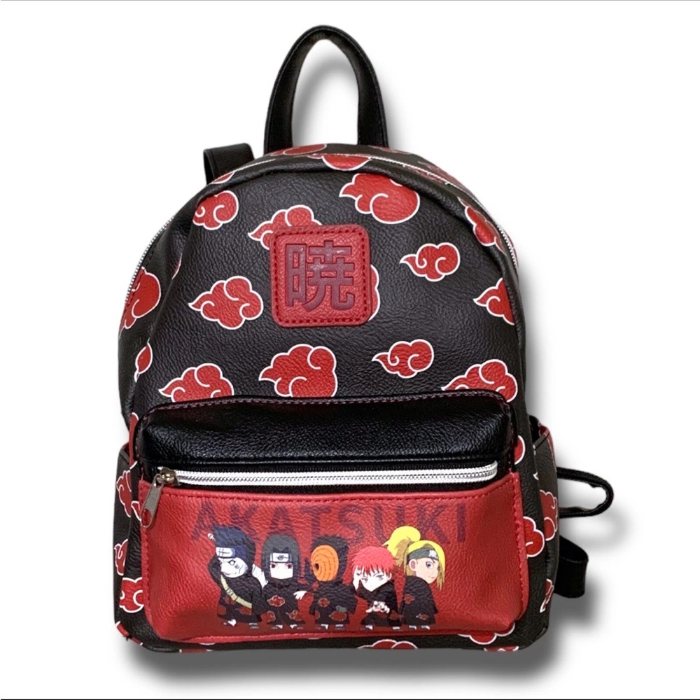 Naruto Black W/Red Clouds Akatsuki Chibi Mini Backpack W/Adjustable Straps